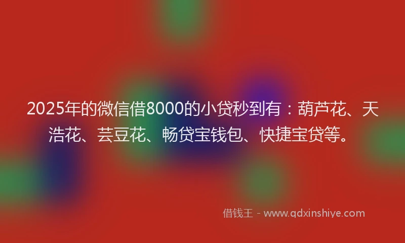2025年的微信借8000的小贷秒到有：葫芦花、天浩花、芸豆花、畅贷宝钱包、快捷宝贷等。