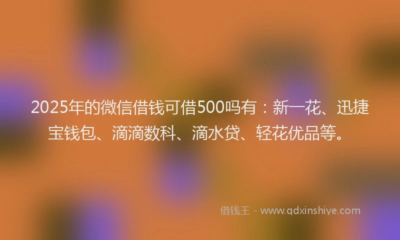 2025年的微信借钱可借500吗有：新一花、迅捷宝钱包、滴滴数科、滴水贷、轻花优品等。