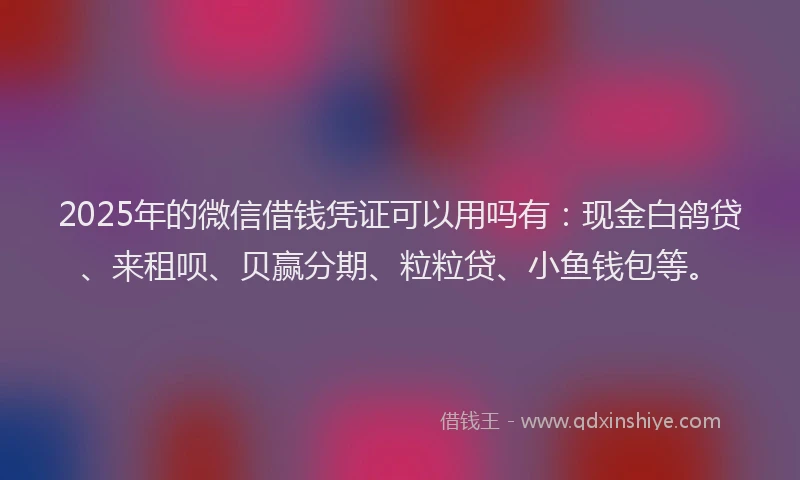 2025年的微信借钱凭证可以用吗有：现金白鸽贷、来租呗、贝赢分期、粒粒贷、小鱼钱包等。