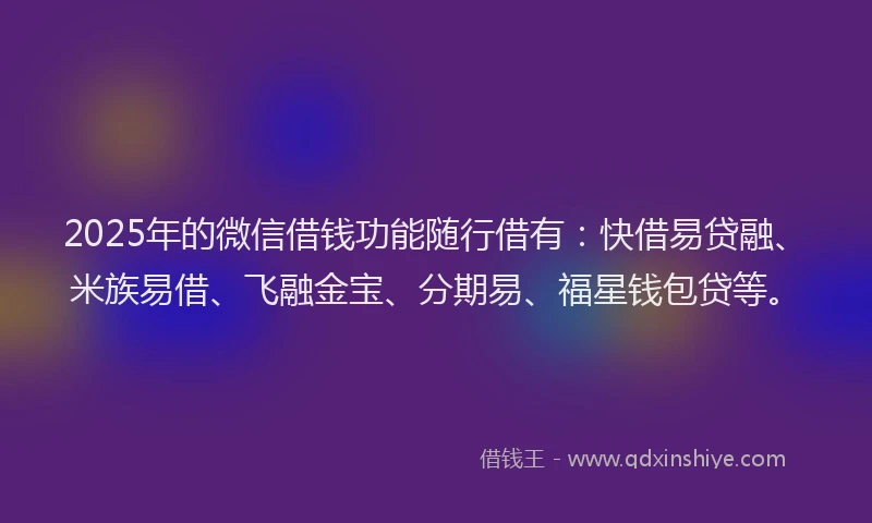 2025年的微信借钱功能随行借有：快借易贷融、米族易借、飞融金宝、分期易、福星钱包贷等。