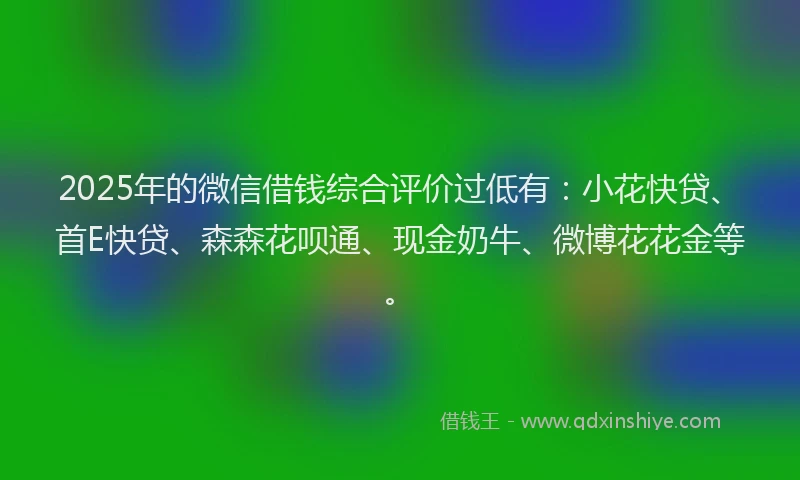 2025年的微信借钱综合评价过低有：小花快贷、首E快贷、森森花呗通、现金奶牛、微博花花金等。
