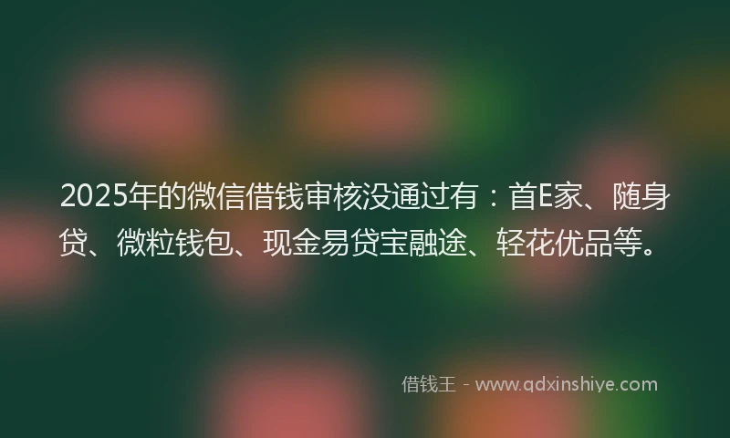 2025年的微信借钱审核没通过有：首E家、随身贷、微粒钱包、现金易贷宝融途、轻花优品等。