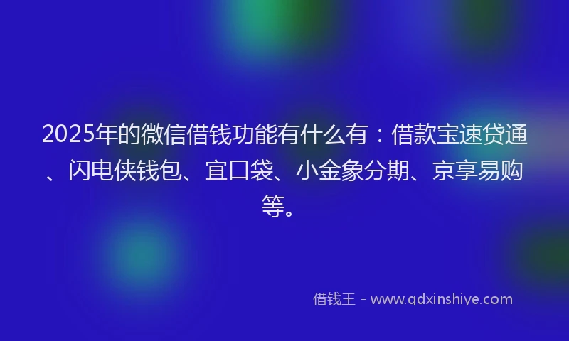 2025年的微信借钱功能有什么有：借款宝速贷通、闪电侠钱包、宜口袋、小金象分期、京享易购等。