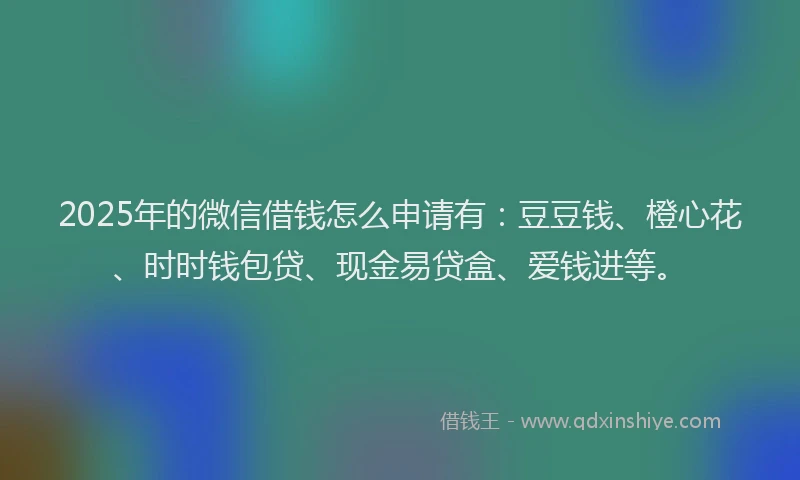 2025年的微信借钱怎么申请有：豆豆钱、橙心花、时时钱包贷、现金易贷盒、爱钱进等。