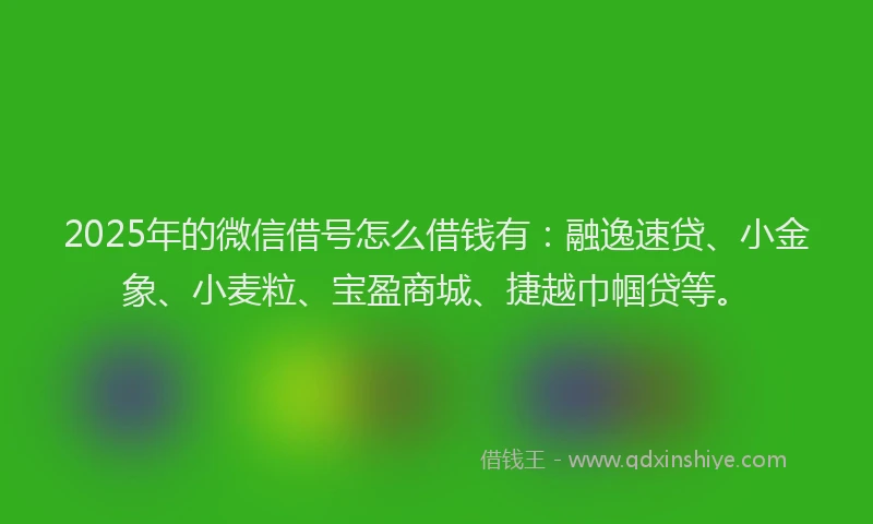 2025年的微信借号怎么借钱有：融逸速贷、小金象、小麦粒、宝盈商城、捷越巾帼贷等。