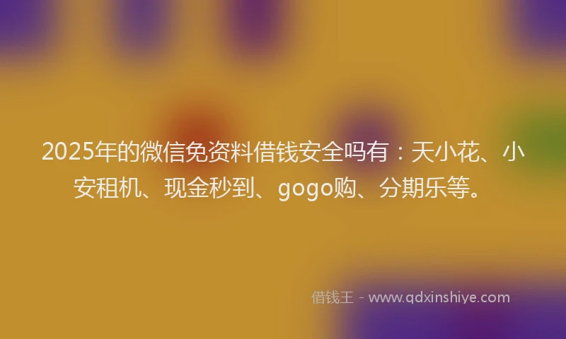 2025年的微信免资料借钱安全吗有：天小花、小安租机、现金秒到、gogo购、分期乐等。