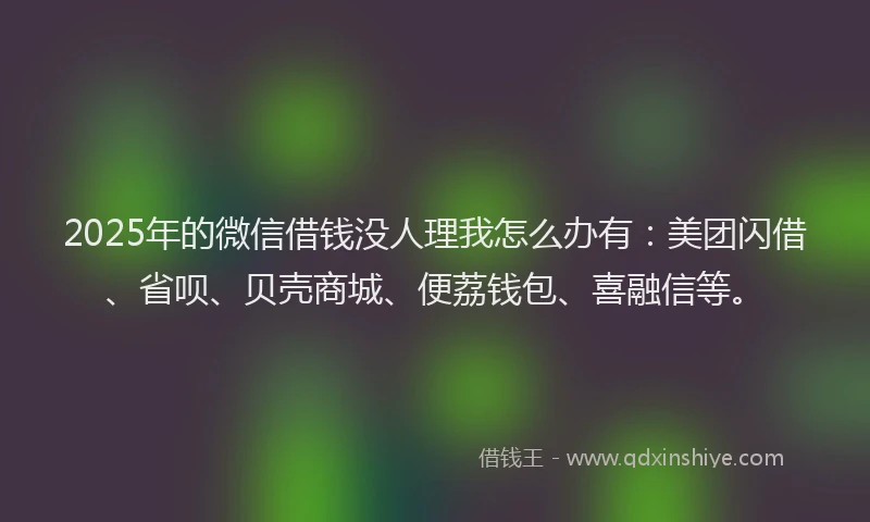 2025年的微信借钱没人理我怎么办有：美团闪借、省呗、贝壳商城、便荔钱包、喜融信等。
