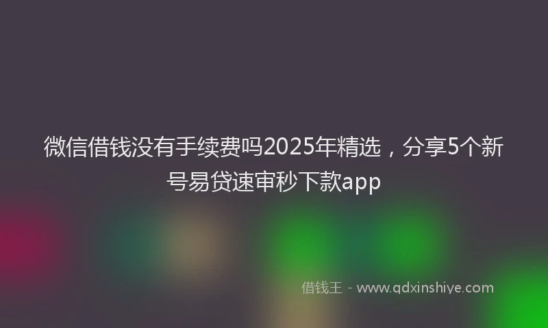 微信借钱没有手续费吗2025年精选，分享5个新号易贷速审秒下款app