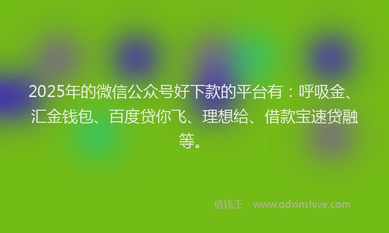 2025年的微信公众号好下款的平台有：呼吸金、汇金钱包、百度贷你飞、理想给、借款宝速贷融等。