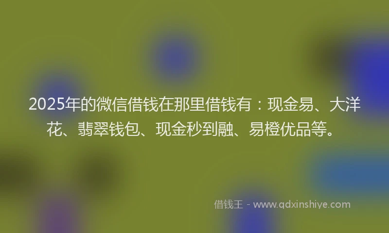 2025年的微信借钱在那里借钱有：现金易、大洋花、翡翠钱包、现金秒到融、易橙优品等。