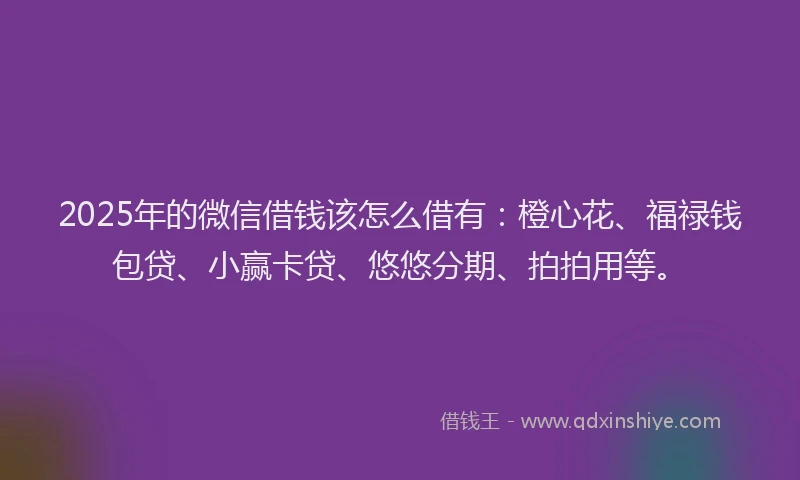 2025年的微信借钱该怎么借有：橙心花、福禄钱包贷、小赢卡贷、悠悠分期、拍拍用等。