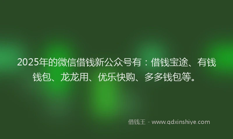 2025年的微信借钱新公众号有：借钱宝途、有钱钱包、龙龙用、优乐快购、多多钱包等。