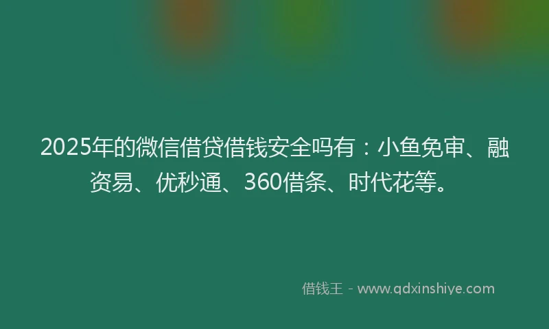 2025年的微信借贷借钱安全吗有：小鱼免审、融资易、优秒通、360借条、时代花等。