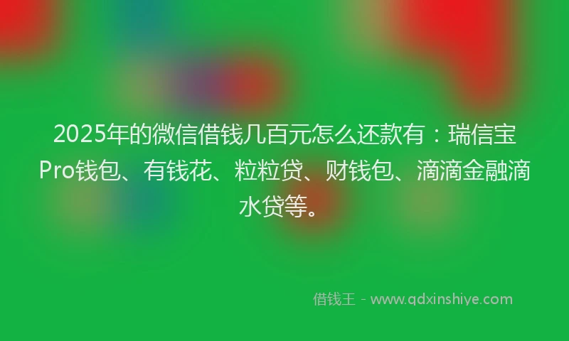2025年的微信借钱几百元怎么还款有：瑞信宝Pro钱包、有钱花、粒粒贷、财钱包、滴滴金融滴水贷等。