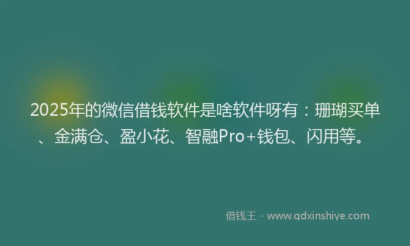 2025年的微信借钱软件是啥软件呀有：珊瑚买单、金满仓、盈小花、智融Pro+钱包、闪用等。