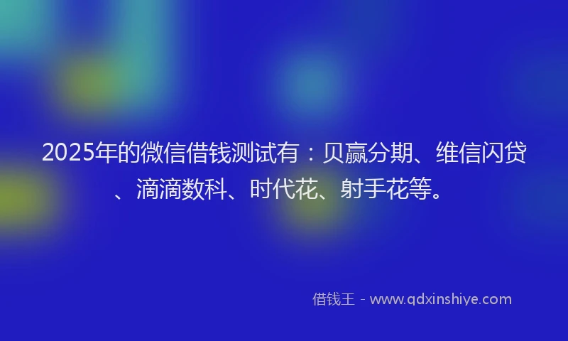 2025年的微信借钱测试有：贝赢分期、维信闪贷、滴滴数科、时代花、射手花等。