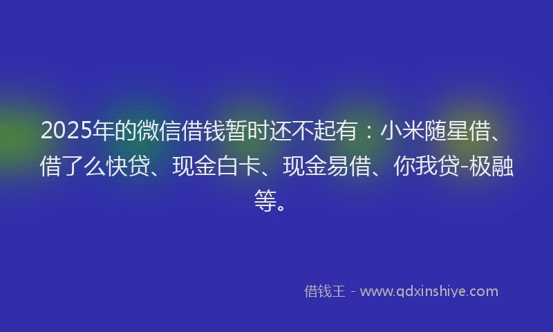 2025年的微信借钱暂时还不起有：小米随星借、借了么快贷、现金白卡、现金易借、你我贷-极融等。