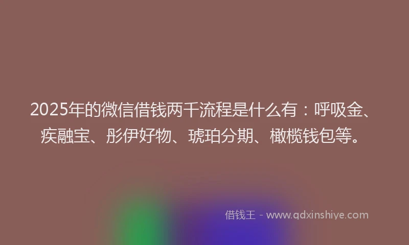 2025年的微信借钱两千流程是什么有：呼吸金、疾融宝、彤伊好物、琥珀分期、橄榄钱包等。