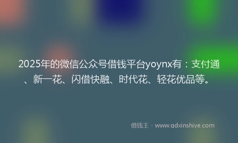 2025年的微信公众号借钱平台yoynx有：支付通、新一花、闪借快融、时代花、轻花优品等。