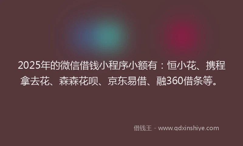 2025年的微信借钱小程序小额有：恒小花、携程拿去花、森森花呗、京东易借、融360借条等。