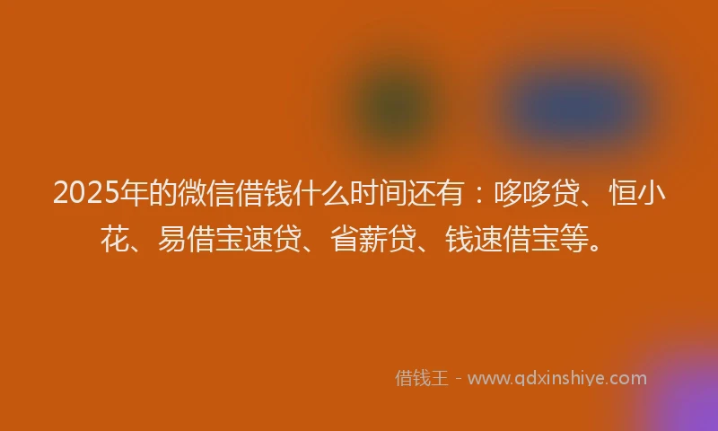 2025年的微信借钱什么时间还有：哆哆贷、恒小花、易借宝速贷、省薪贷、钱速借宝等。