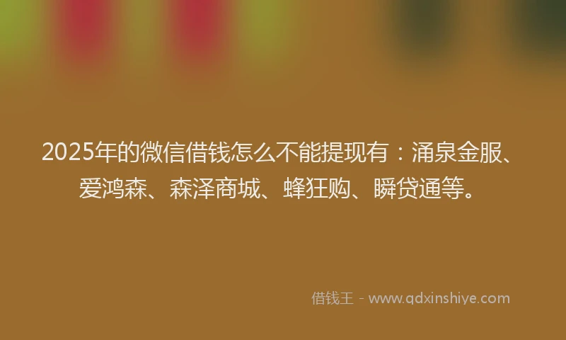 2025年的微信借钱怎么不能提现有：涌泉金服、爱鸿森、森泽商城、蜂狂购、瞬贷通等。