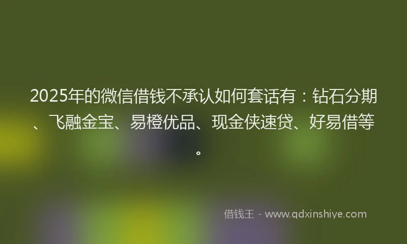 2025年的微信借钱不承认如何套话有：钻石分期、飞融金宝、易橙优品、现金侠速贷、好易借等。
