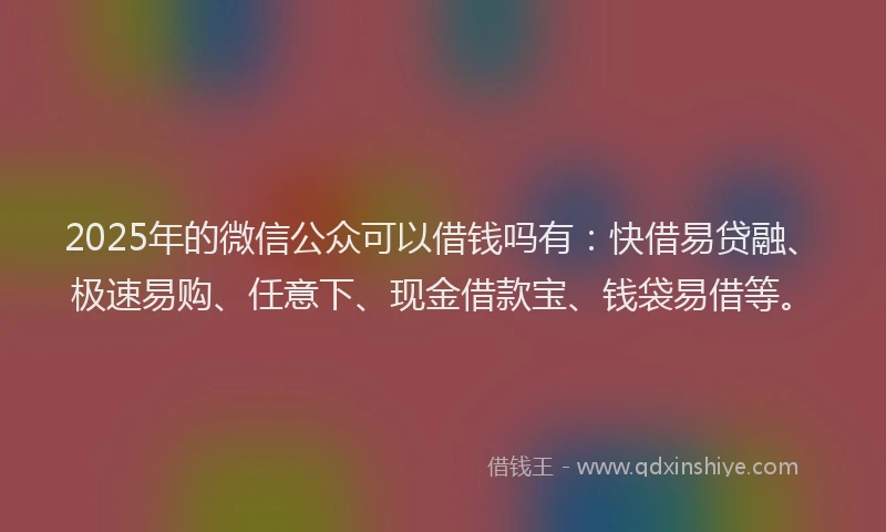 2025年的微信公众可以借钱吗有：快借易贷融、极速易购、任意下、现金借款宝、钱袋易借等。