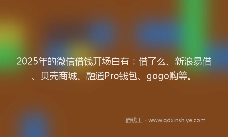 2025年的微信借钱开场白有：借了么、新浪易借、贝壳商城、融通Pro钱包、gogo购等。