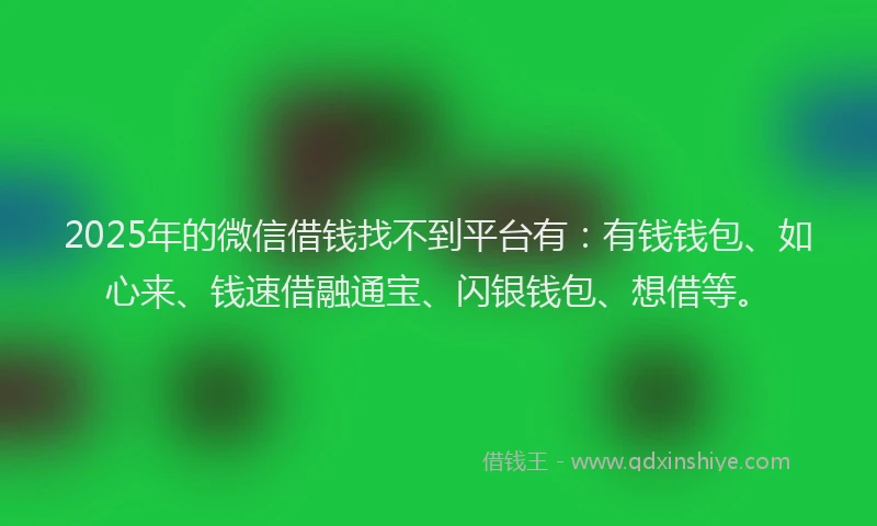 2025年的微信借钱找不到平台有：有钱钱包、如心来、钱速借融通宝、闪银钱包、想借等。