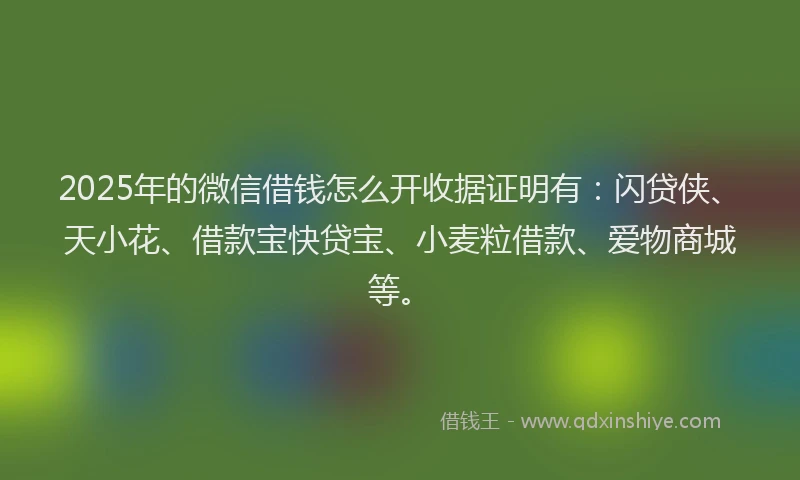 2025年的微信借钱怎么开收据证明有：闪贷侠、天小花、借款宝快贷宝、小麦粒借款、爱物商城等。