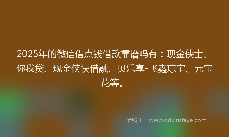 2025年的微信借点钱借款靠谱吗有：现金侠士、你我贷、现金侠快借融、贝乐享-飞鑫琼宝、元宝花等。