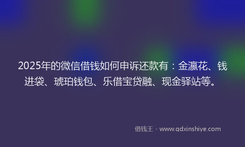 2025年的微信借钱如何申诉还款有：金瀛花、钱进袋、琥珀钱包、乐借宝贷融、现金驿站等。