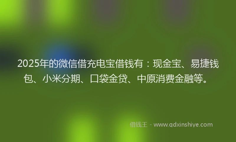 2025年的微信借充电宝借钱有：现金宝、易捷钱包、小米分期、口袋金贷、中原消费金融等。