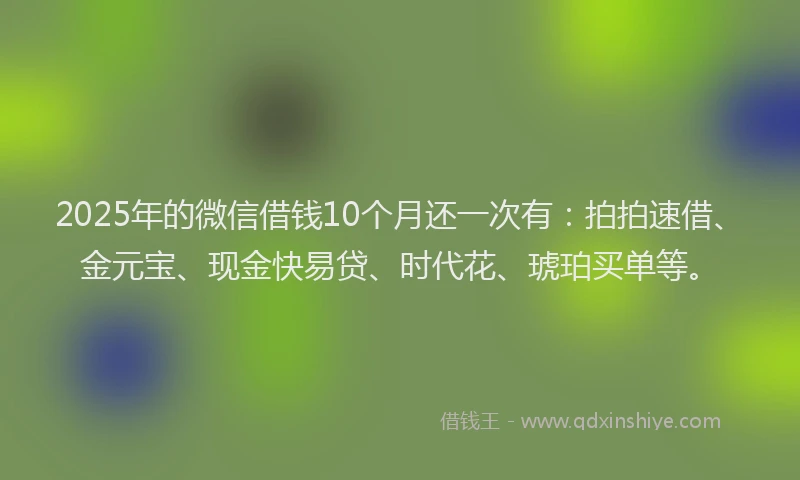 2025年的微信借钱10个月还一次有：拍拍速借、金元宝、现金快易贷、时代花、琥珀买单等。