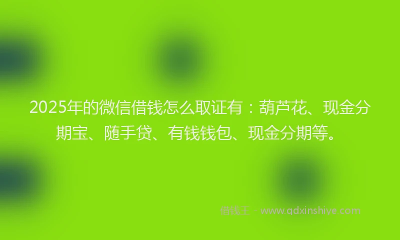2025年的微信借钱怎么取证有：葫芦花、现金分期宝、随手贷、有钱钱包、现金分期等。
