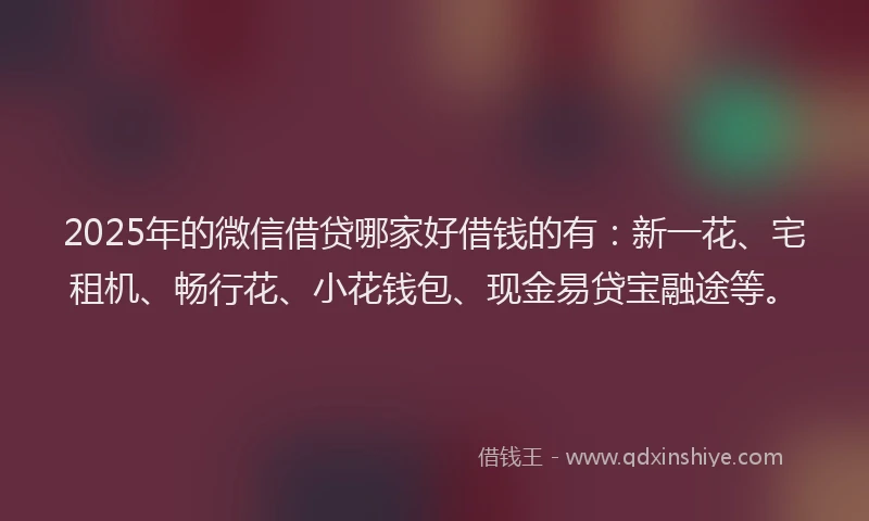 2025年的微信借贷哪家好借钱的有：新一花、宅租机、畅行花、小花钱包、现金易贷宝融途等。
