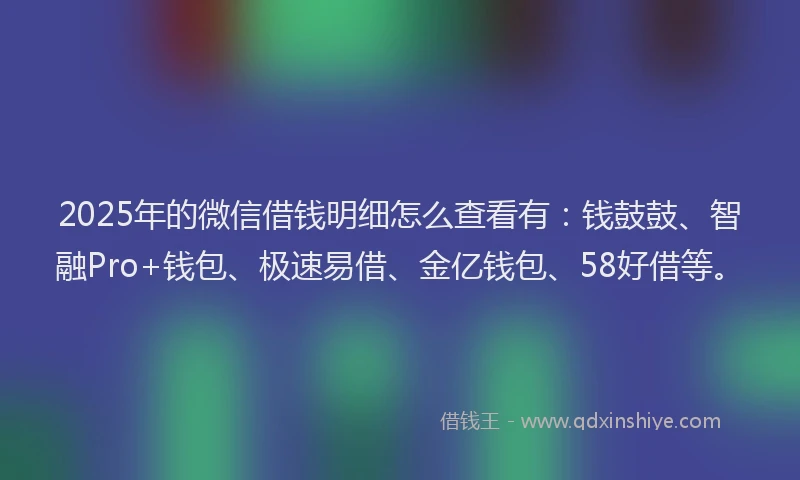 2025年的微信借钱明细怎么查看有：钱鼓鼓、智融Pro+钱包、极速易借、金亿钱包、58好借等。