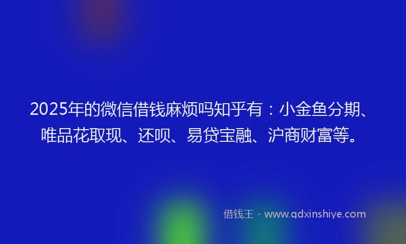 2025年的微信借钱麻烦吗知乎有：小金鱼分期、唯品花取现、还呗、易贷宝融、沪商财富等。