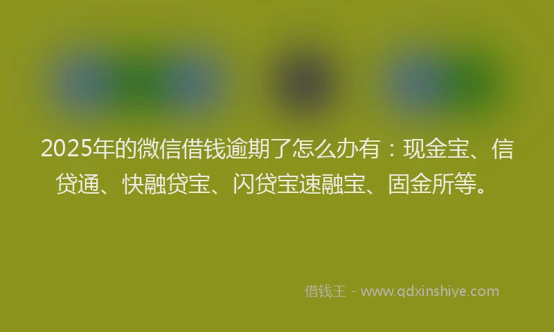2025年的微信借钱逾期了怎么办有：现金宝、信贷通、快融贷宝、闪贷宝速融宝、固金所等。