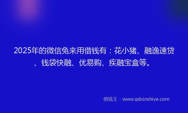 2025年的微信兔来用借钱有：花小猪、融逸速贷、钱袋快融、优易购、疾融宝盒等。
