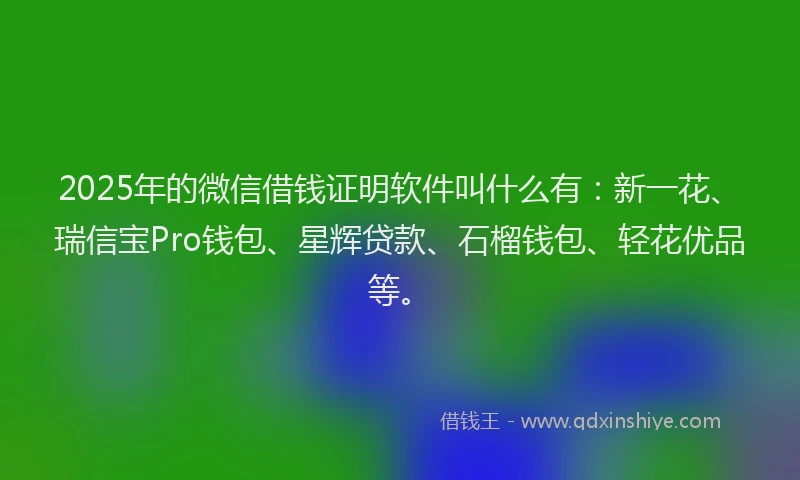 2025年的微信借钱证明软件叫什么有：新一花、瑞信宝Pro钱包、星辉贷款、石榴钱包、轻花优品等。