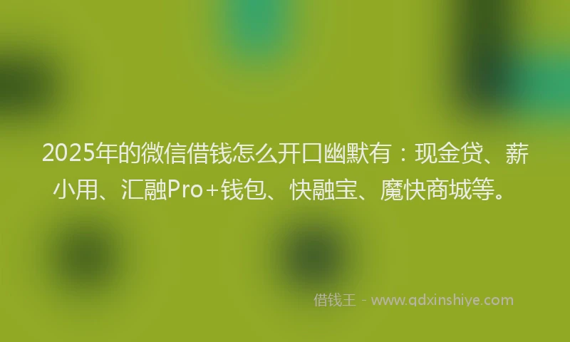2025年的微信借钱怎么开口幽默有：现金贷、薪小用、汇融Pro+钱包、快融宝、魔快商城等。