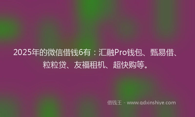 2025年的微信借钱6有：汇融Pro钱包、甄易借、粒粒贷、友福租机、超快购等。