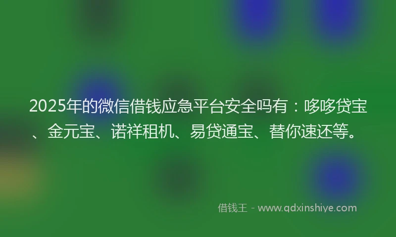 2025年的微信借钱应急平台安全吗有：哆哆贷宝、金元宝、诺祥租机、易贷通宝、替你速还等。