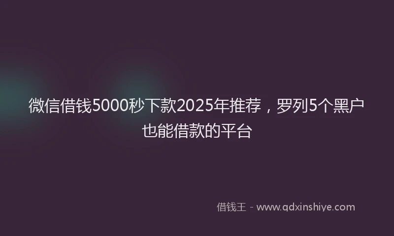 微信借钱5000秒下款2025年推荐，罗列5个黑户也能借款的平台