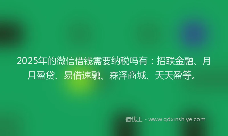 2025年的微信借钱需要纳税吗有：招联金融、月月盈贷、易借速融、森泽商城、天天盈等。