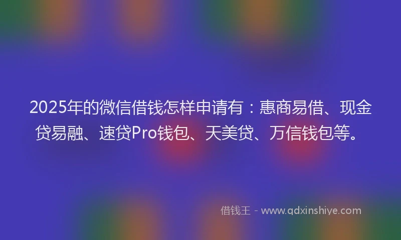 2025年的微信借钱怎样申请有：惠商易借、现金贷易融、速贷Pro钱包、天美贷、万信钱包等。