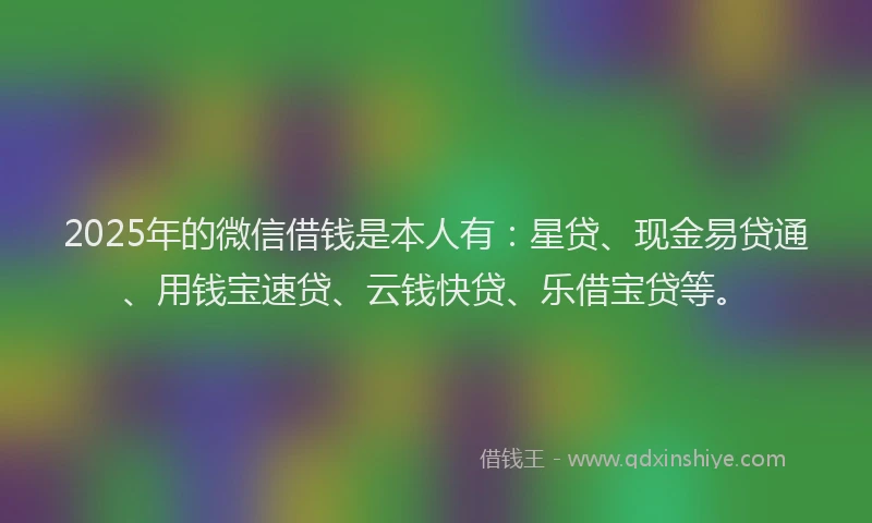 2025年的微信借钱是本人有：星贷、现金易贷通、用钱宝速贷、云钱快贷、乐借宝贷等。