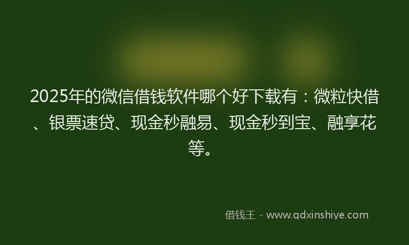 2025年的微信借钱软件哪个好下载有：微粒快借、银票速贷、现金秒融易、现金秒到宝、融享花等。